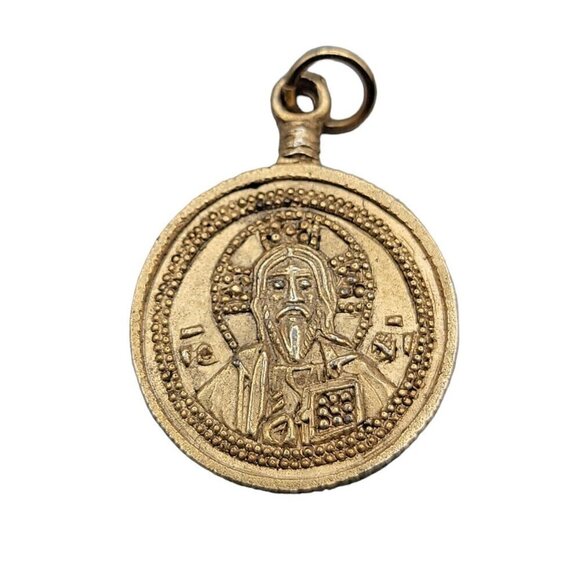 Religious Unisex Necklace Pendant Coin Style Reversible Gold Tone - Picture 1 of 7